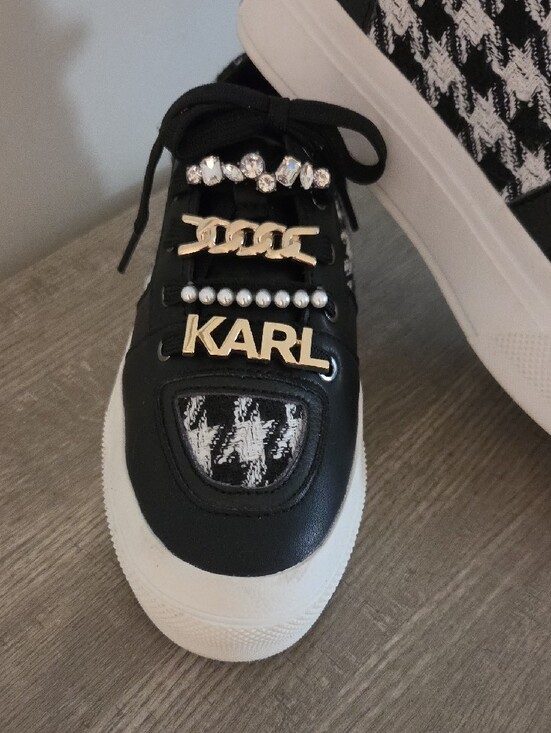 Karl Lagerfeld Shoes - Karl Lagerfeld Black White Gretel Houndstooth Rhinestone Platform Sneakers 6.5